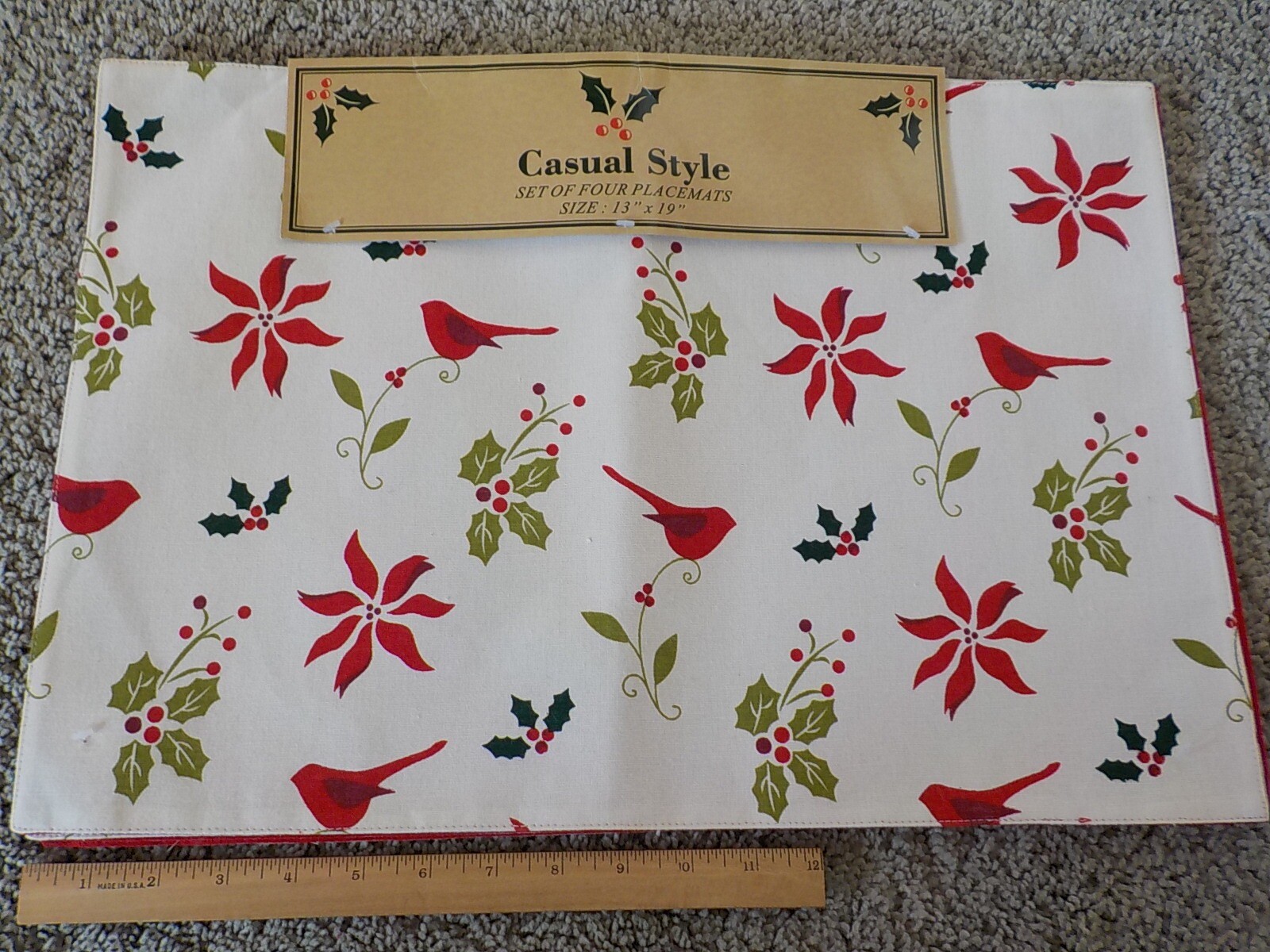 NEW! 4 HomeGoods Christmas Placemats NWT Poinsettia Birds Holly eBay