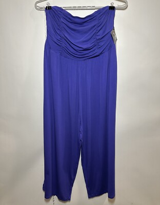 Women's Plus Size Strapless Jumpsuit - Ava & Viv Blue 2X