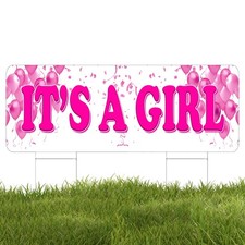 Its A Girl Congratulations Baby Gender Reveal Yard Sign, Stakes, 48x16 Inch