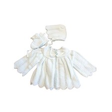 Renzo Vintage Knit Baby Sweater Hat Booties Mint Green Size 0-3 Months