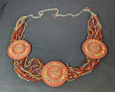 Women’s Vintage Chunky Beaded Chain Belt With Handcrafted Medallions Sz 38"