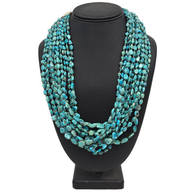 Sleeping Beauty Turquoise Hand Strung Native American Sterling Silver Necklace