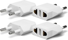 4 Pack European Travel Plug Adapter, Unidapt US to Europe of 4, 4 White
