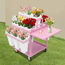 6-Tier Flower Display Stand 18 Buckets 4 Wheels Floor Mount for Flower Shop