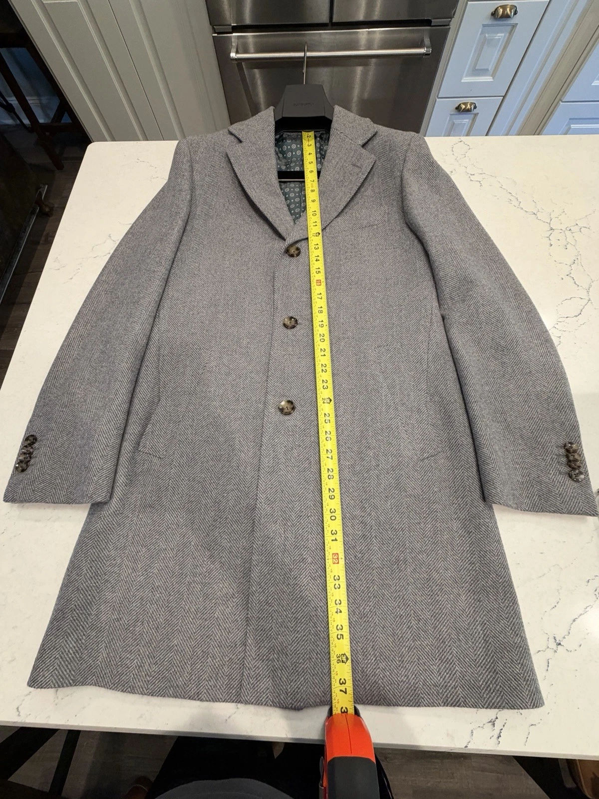 Suitsupply Custom Made Overcoat 40 Gray Herringbone Wool Cashmere E Thomas - product detail image 3