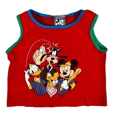 Vintage Mickey Mouse Baseball Tank Top Kids 4T Red Disney Donald Goofy USA Made