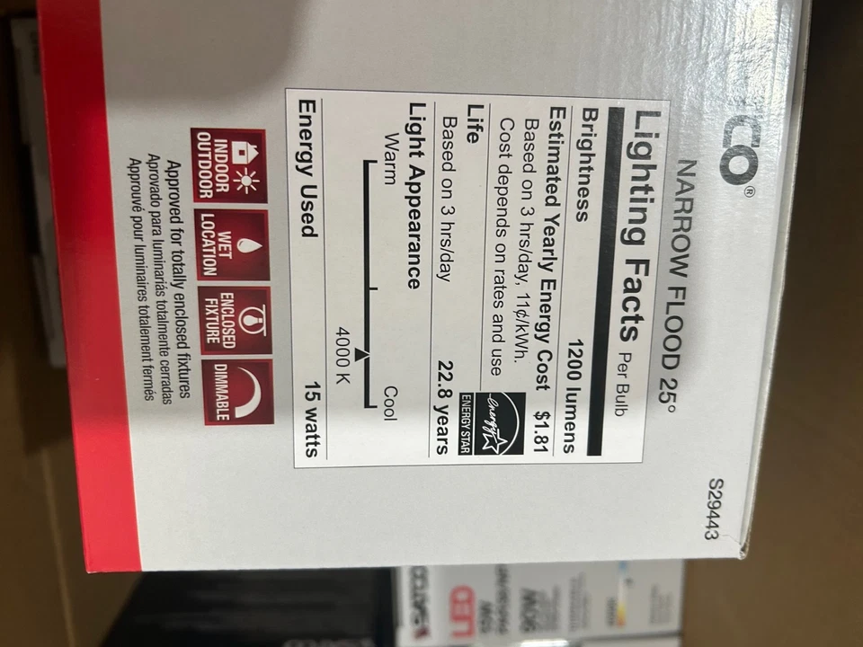 CASE OF 12 SATCO 15W CCT 4000K PAR38/NFL Dimmable LED Bulb Cool WHT S29443 120V - Image 2 of 3