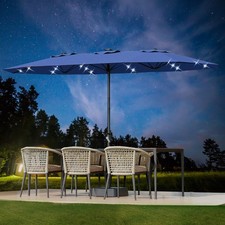 GarveeLife 15 ft Large Patio Umbrella with Base and Solar Lights, Double-Sided