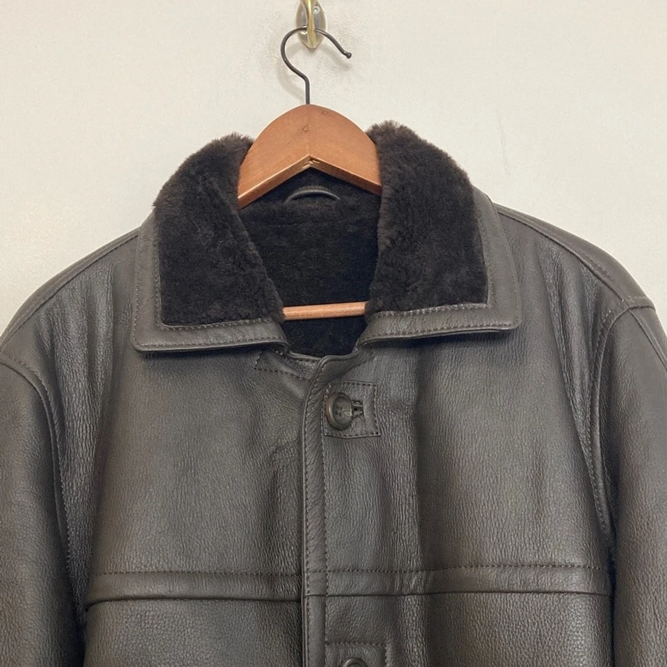 Danier Shearling Coat Mens Medium Dark Brown Sheepskin Leather Jacket Classic Foto 3 de 4