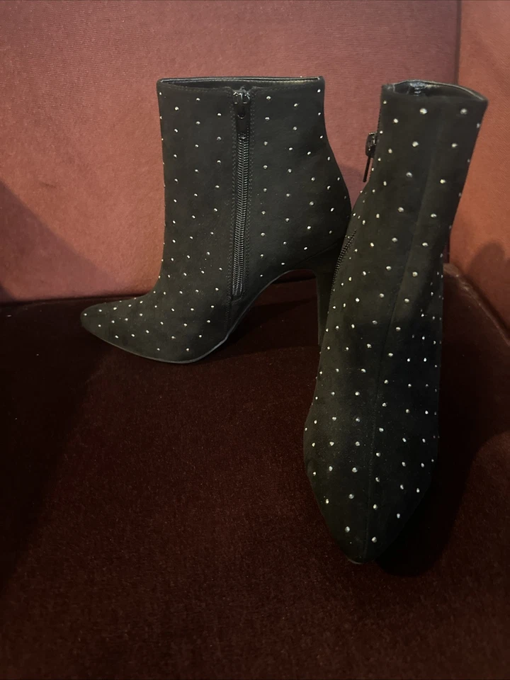 Bota Anne Michelle Feminina Salto Tornozelo Veludo Preta Tamanho 8/38 - Imagem 4 de 4