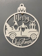 Merry Christmas Gnome Truck Wall Decor White PETG Ornament Rustic Farmhouse Sign