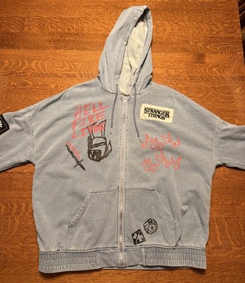 Stranger Things Hellfire Club Patches Hoodie Blue Jacket Plus Size 2X Netflix