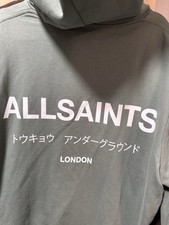 AllSaints Underground Logo Graphic Hoodie Olive Green Men's Size medium London