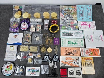 50pc Casino Memorabilia Lot & Las Vegas Caesars Palace Necklace Medallions