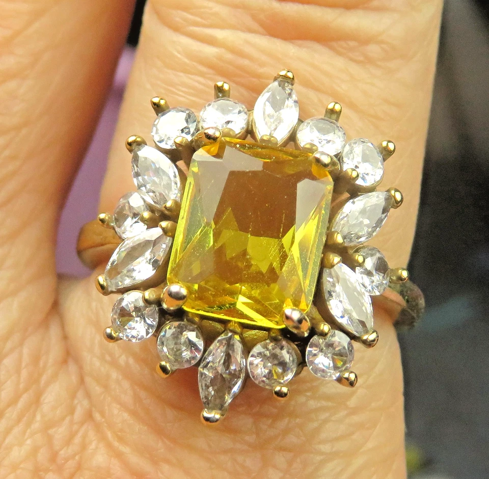 Citrine & CZ Gold Over Silver Vermeil Ring Size 8 - Image 3 of 4