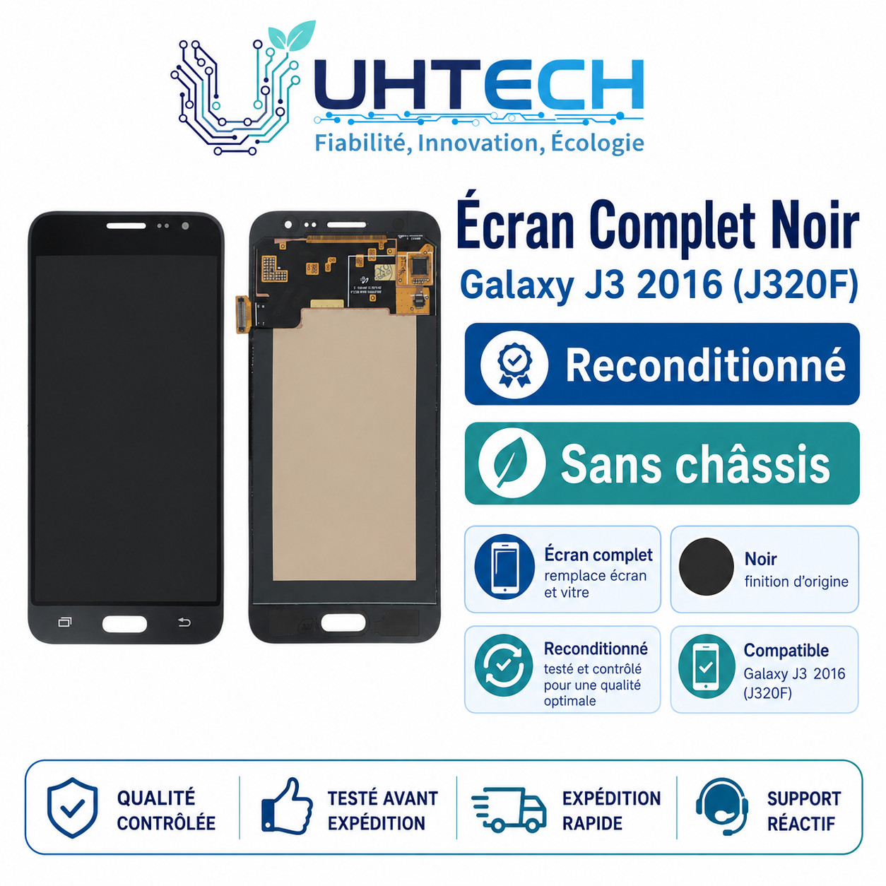 Écran Complet Noir Samsung Galaxy J3 2016 J320F Reconditionné Original + Kit FR