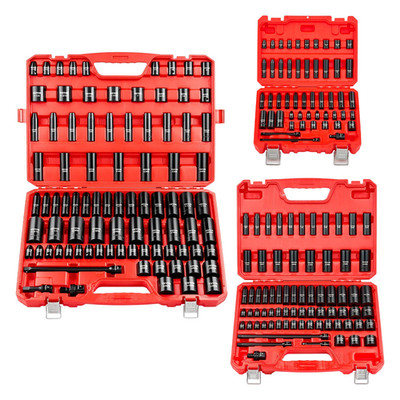 210pc 1/4 3/8 1/2'' Drive Impact Socket Set SAE Metric Deep Cr-V Case