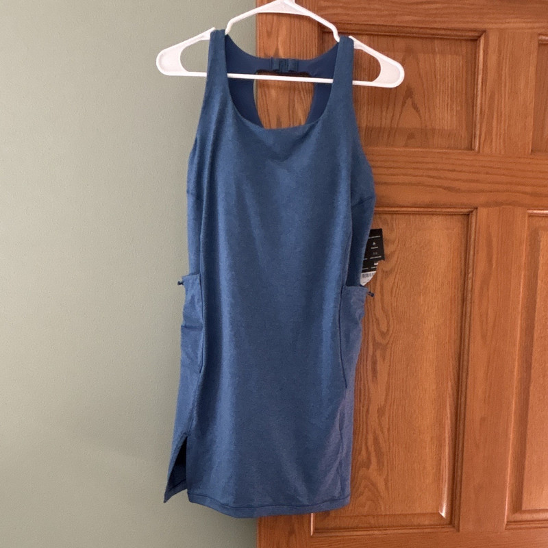 Duluth Trading Women’s Blue Sleeveless Racerback Tennis Dress w/ Side Pockets,