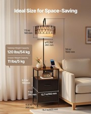 Floor Lamp End Table Rattan Shade USB Charging Port