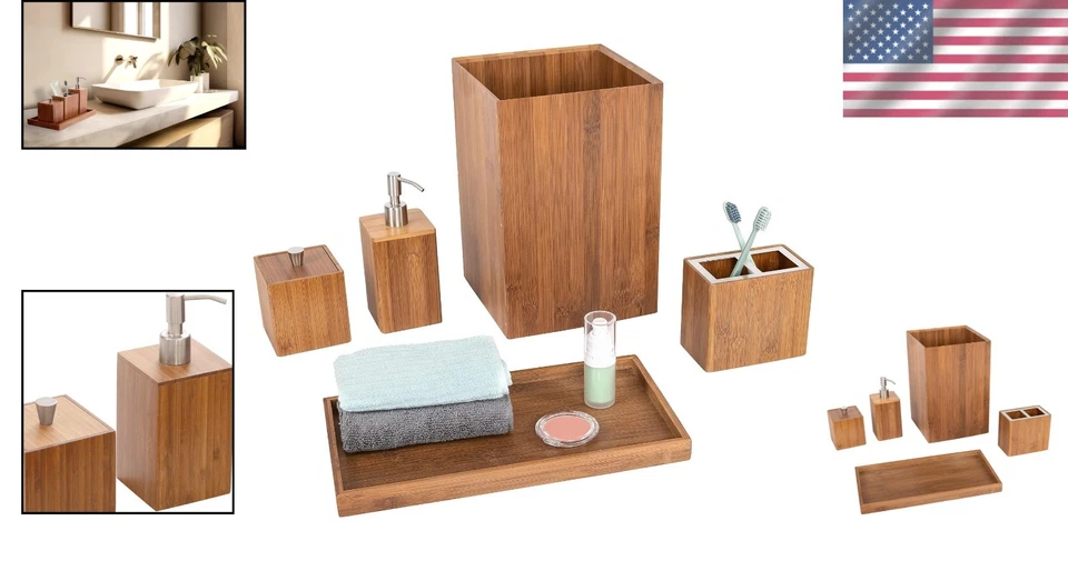 Kit organizador de baño de bambú ecológico Foto 2 de 4