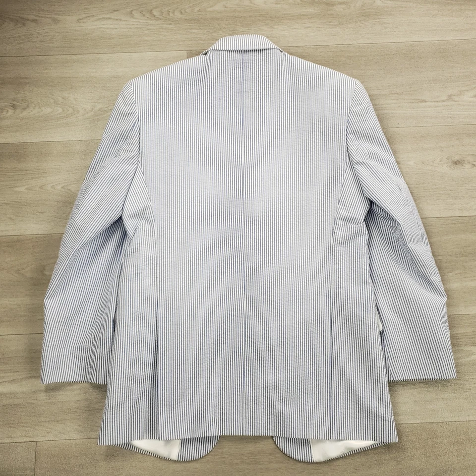 Vinci Seersucker Suit Men's 38R Classic Fit Pants 32X28.5 Blue Striped Cotton - Image 4 of 4