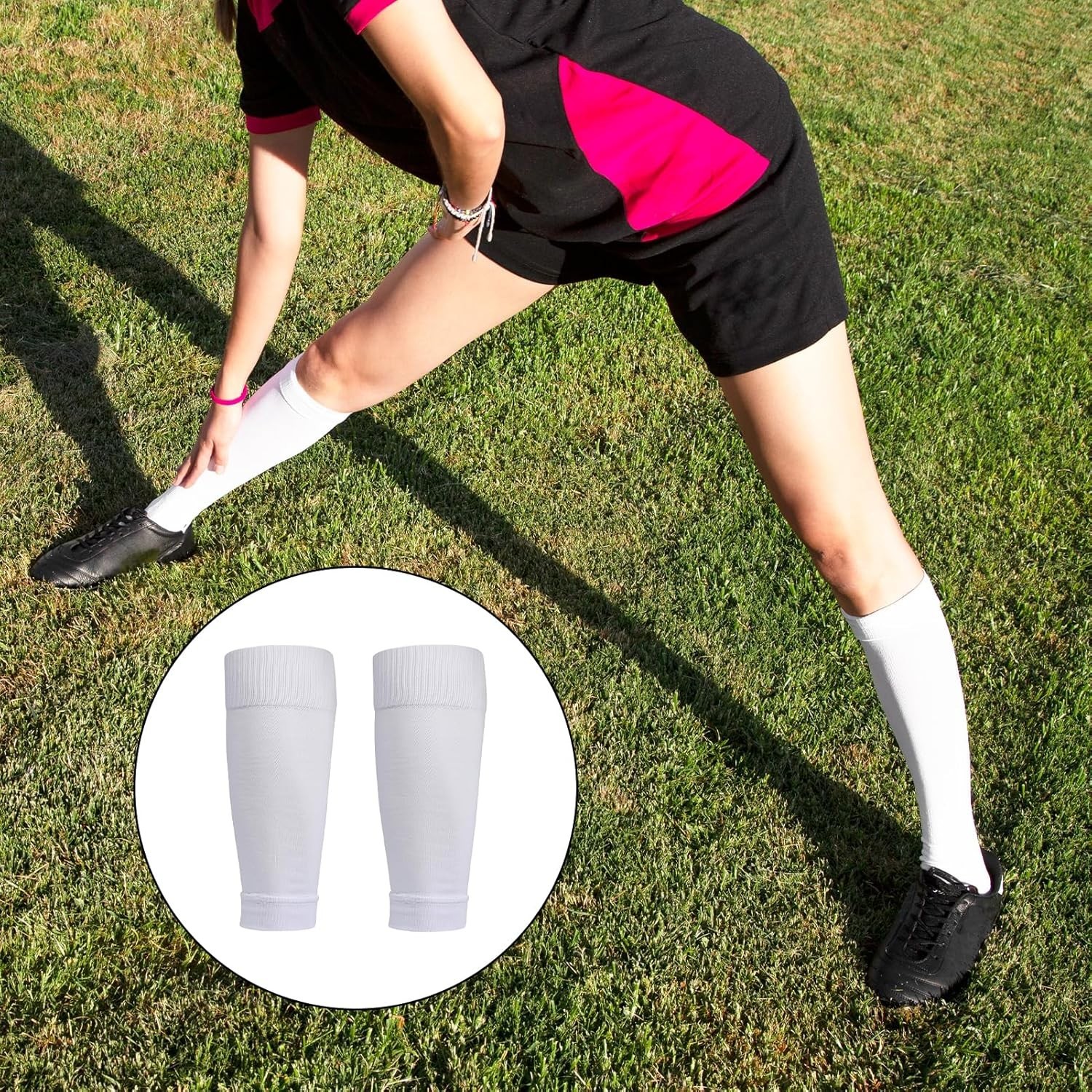 2 Set Grip Soccer Socks & Shin Guard Sleeves Non-Slip Sports Sleeve Socks Men Wo