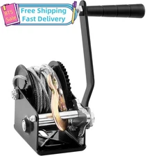 KFFKFF Hand Winch Heavy Duty Hand Crank 800 lbs 33 ft Steel Cable for Boat/ATV