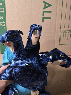 #ad Folkmanis Blue Three Headed Dragon Hand Puppet Plush Hydra Stuffed Animal Clean $11.04