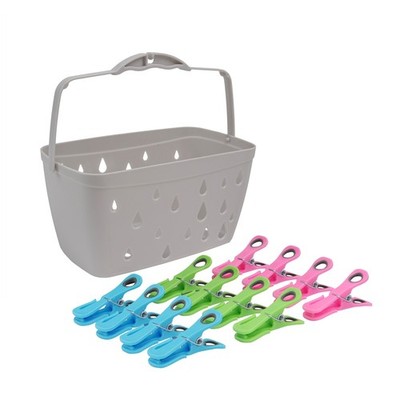 JVL Kunststoff Heringkorb, grau mit 48 Prismenclip Heringen mit Haken, Multi