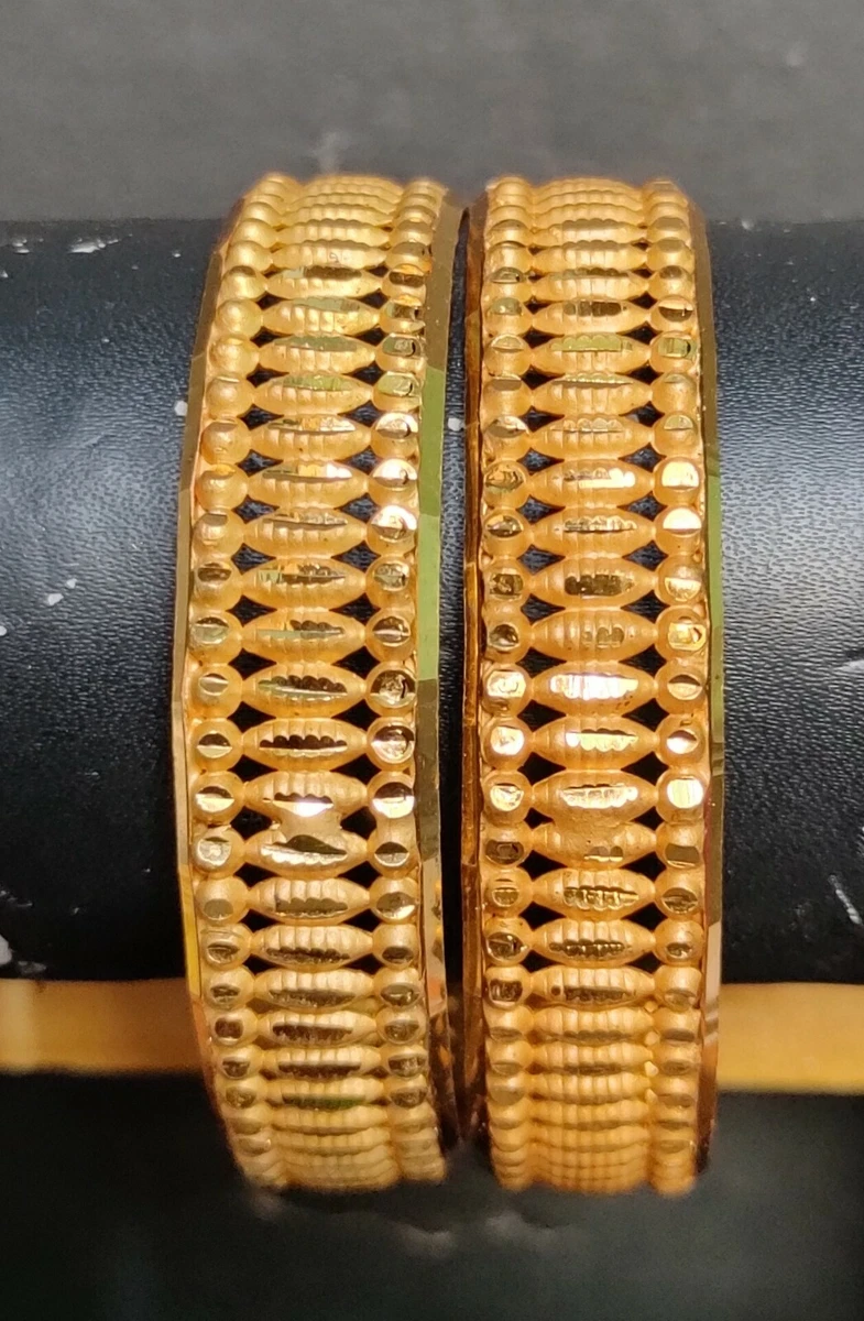 1 Pair 22K Gold Plated Indian Bangles Churi Bracelet All Purpose 2.6 ja685