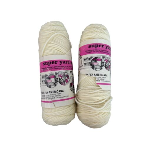 Super Yarn Mart DuPont Americana Cream Acrylic 3.5 oz Vintage AT812 Lot of 2