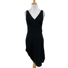 Ann Taylor Dress Womens 2 Black Silk Sleeveless V Neck Asymmetrical Hem Side Zip