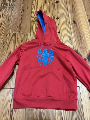Spider-Man Marvel Boys Red Web Pattern Pullover Hoodie Sweatshirt 4/5 - Picture 2 of 9