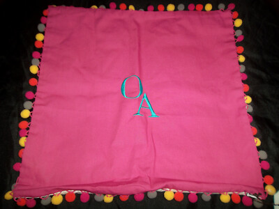 Potter Barn Dorm Pom Pom Monogram 'OA' Pillow Cover 16X16 Pink Cream Blue Yellow