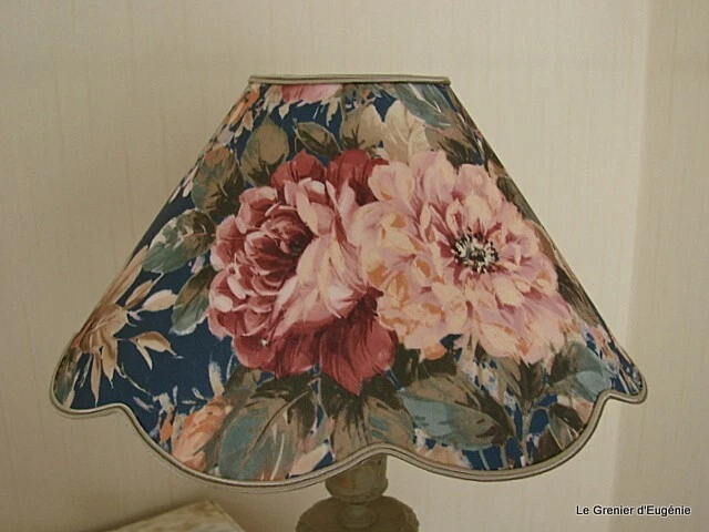 Abat-jour Carré Fait Main En Normandie - Toile Marbrée Bleue, Motif Fleurs Et Oiseaux, 33x33 Cm