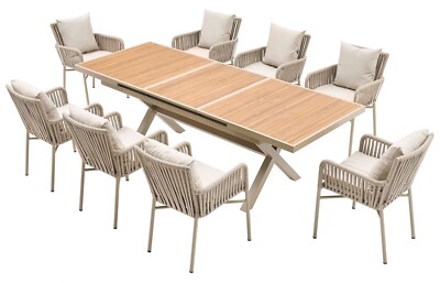 Gartenmöbel-Set SUNNY Mit 6 Stühlen & Ausziehbarem Tisch - Alu-Gestell Champagner, Seilbespannung Beige