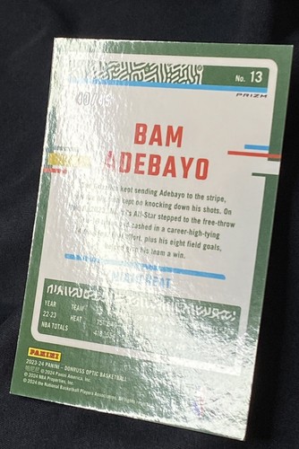 2023-24 Donruss Optic #13 BAM ADEBAYO /49 Blue PRIZM SSP - Miami HEAT - USA - Picture 4 of 5