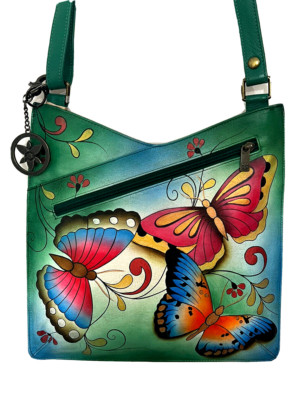 Anuschka  Hand Painted Leather V TOP Crossbody Bag-Henna Butterfly-NWT-$299