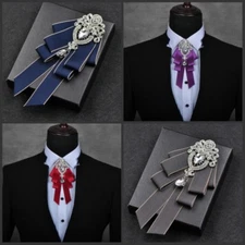 Men Bow Tie Rhinestone Crystal Satin Tied Necktie Formal Wedding Party Retro