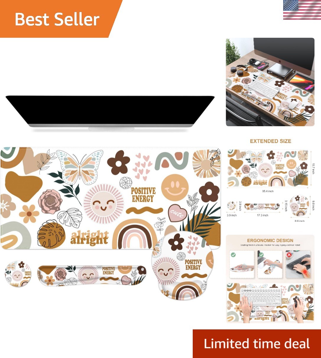 Desk Mat, Gaming Mouse Pad Wrist Support Set,4in1 XXL Large + Keyboard Wrist ...-image