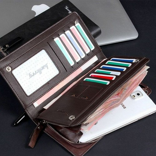 Business Mens Long Wallet Bifold Leather Card Holder Checkbook Purse Phone Pouch - Picture 9 of 22