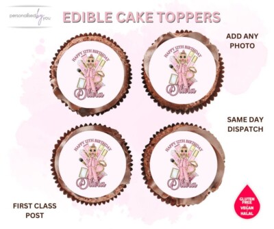 ESSBARE Cupcake MAKE-UP Motiv Topper personalisiert bedruckt Zuckerguss Reiswaffel blond