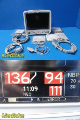 GE Dash 5000 Patient Monitor (2X IPB, NBP, ECG, SpO2, TEMP) W/ NEW Leads ~ 36800