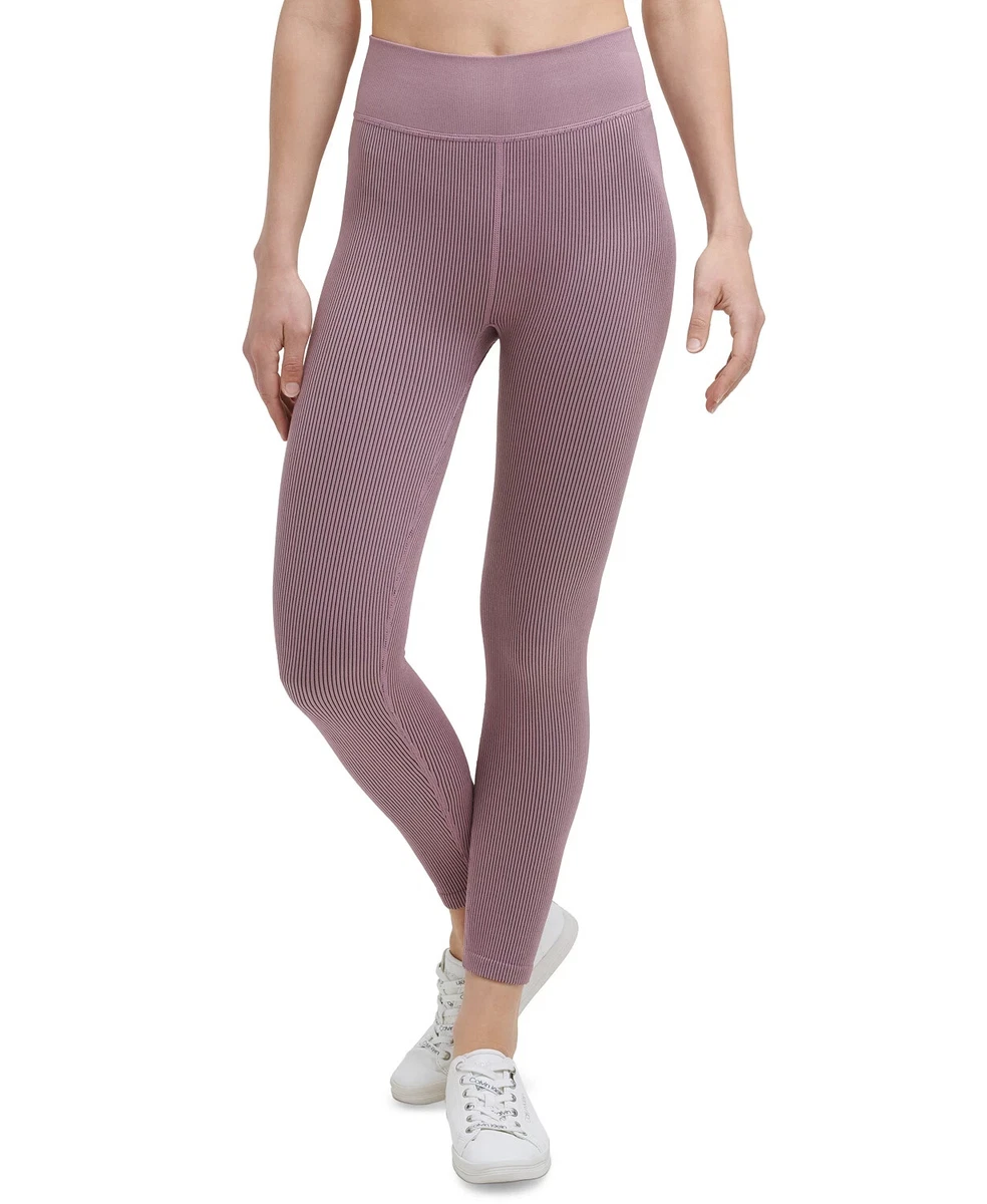 Calvin Klein Performance Active Ribbed 7/8 Length Leggings,Purple, Small