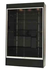 4 Foot Wide Black Wood Wall Display Showcase with LED Lights and Lock with Keys