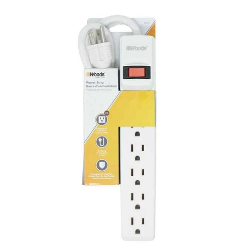 2 Ft Power Strip 6 Outlet Surge Protector Overload Protection Flat Plug 1PC