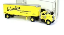 First Gear 1/34 Mack B-61 Vintage Yellow Semi Truck W/ Box Trailer