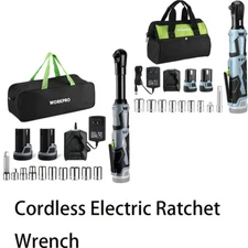 WORKPRO 3/8 Cordless Electric Ratchet Wrench Kit 40Ft-lbs Extended/Standard Head