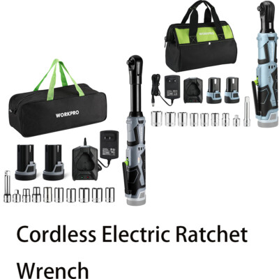 #ad WORKPRO 3 8 Cordless Electric Ratchet Wrench Kit 40Ft lbs Extended Standard Head $85.99
