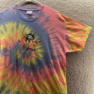 Vintage Hanes Heavyweight Tie Dye T Shirt L Embroidered Bite Me San Juan PR Vtg
